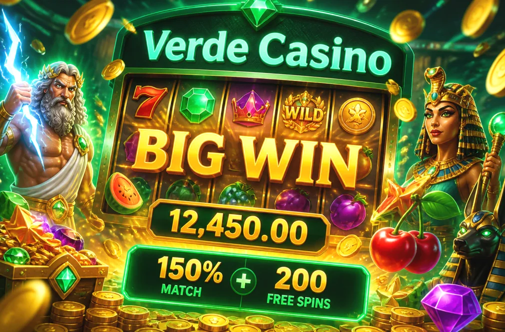 Schermweergave van het welkomstaanbod met matchpercentage en free spins bij Verde Casino